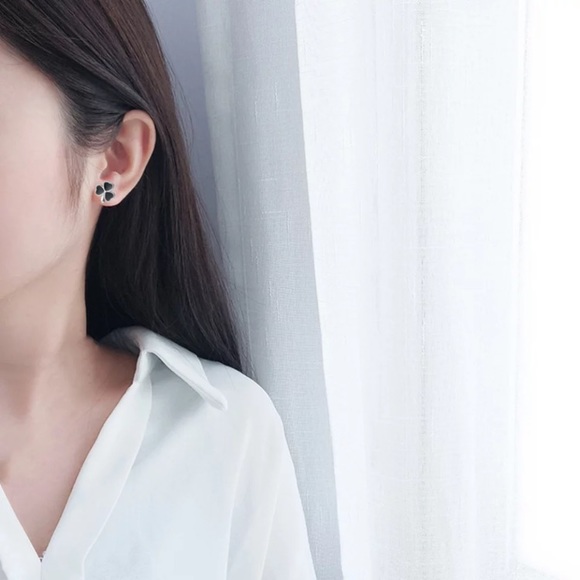 Sterling Silver Clover π Lucky Stud Earrings - Picture 3 of 3